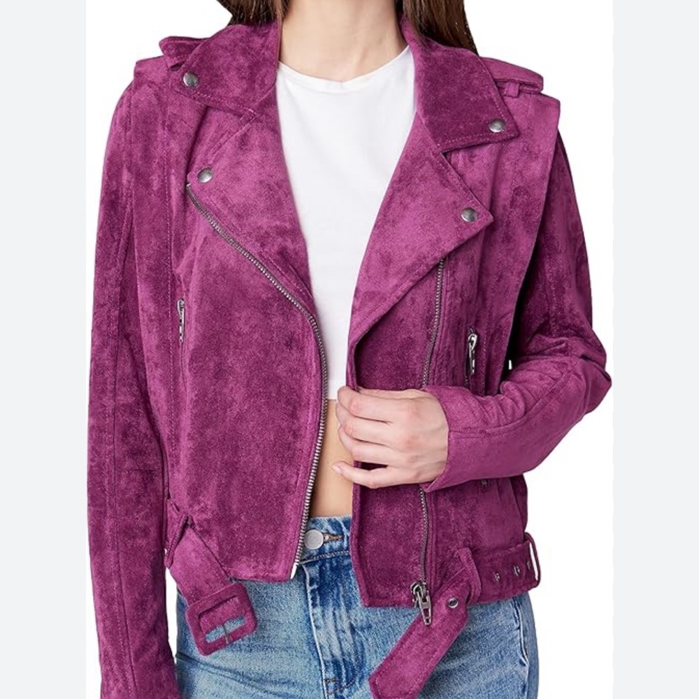 BLANKNYC Small suede biker jacket in a stunning purple/ magenta color. - Picture 6 of 9